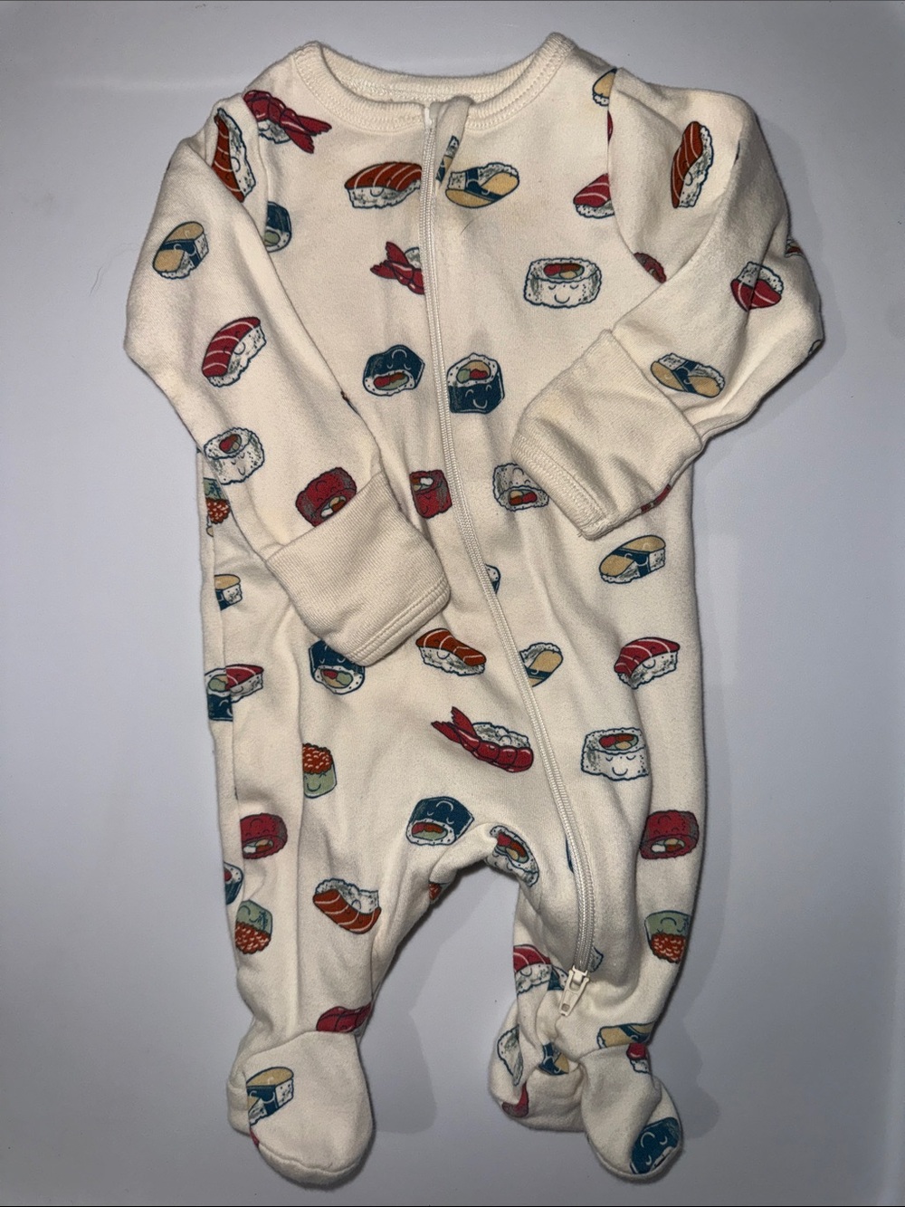 wonder nation Cream Sushi-Print Footed Pajamas
